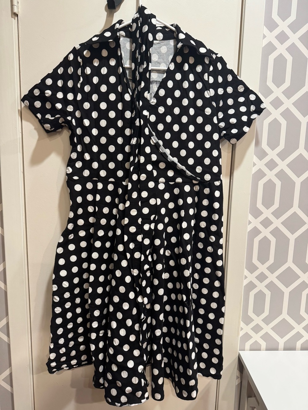 Unbranded Faux Wrap Dress -Black with White Polka Dots